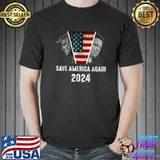 Save America Again Trump Desantis 2024 American Flag Election T-Shirt