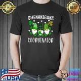 Shenanigans Coordinator Gnome St Patricks Day Shamrock Leopard Plaid Teacher T-Shirt