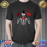 Skeleton Valentine Skull Rose And Red Heart Loves Couple T-Shirt