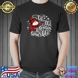 Snowman Wear Hat Red Plaid Christmas Snowflakes Tis The Season To Sparkle T-Shirt