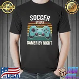 Soccer By Day Gamer By Night Controller Christmas Gamer Retro T-Shirt