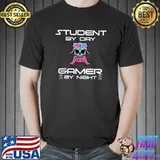 Student By Day Gamer By Night Meme For Gamers Controller Skull T-Shirt