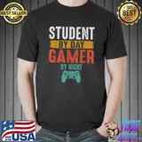 Student By Day Gamer By Night Meme For Gamers Retro Controller T-Shirt