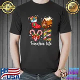 Teacher Life Christmas Love Sock Cookie Christian T-Shirt