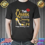 This Queen Was Born In January 24th Happy Birthday To Me High Heel Diamond T-Shirt