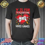 V Is For Video Games Controller Hearts Valentines Day Gamer T-Shirt