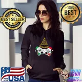 Video Game Controller Lights Tree Christmas Santa Hat Gamer T-Shirt Hoodie