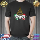 Video Game Controller Lights Tree Christmas Santa Hat Gamer T-Shirt