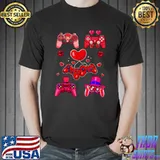 Video Game Hearts Controllers Valentines Day Video Gamer T-Shirt