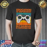 Vintage Education Is Important But Gaming Is Importanter Controller 8-12 Year Old T-Shirt