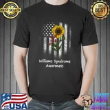 Williams Syndrome Awareness American Flag Vintage Sunflower T-Shirt