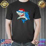 Xmas Shark With Santa Hat And Tree lights Boys Girls Family T-Shirt