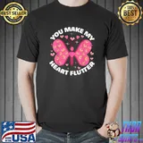 You Make My Heart Flutter Cute Pink Butterfly Valentines Day T-Shirt