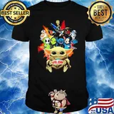 Baby yoda hug Pizza Papa John's Jack Skellington groot grinch stitch Mickey star wars shirt