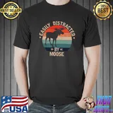 Easily Distracted By Moose Moose Hunting Vintage Sunset T-Shirt