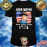 John Wayne the man the myth the legend 1907-2023 signature America flag shirt