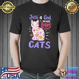 Just A Girl Who Loves Cats Flowers Cat Lover T-Shirt