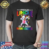 Proud Uncle Of A 2023 Nursing Graduate Unicorn Dabbing Stars Colors T-Shirt