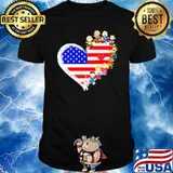Snoopy Charlie Brown woodstocks and friends love heart America flag shirt