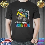7 Crushing It Since 2016 Monster Truck Dinosaur 7th Birthday Colors T-Shirt
