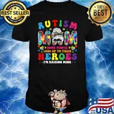 Autism Mom Raising Hero Groovy Messy Bun Autism Awareness T-Shirt