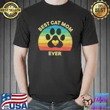 Best Cat Mom Ever Mothers Day Cat Paw Colorful Vintage T-Shirt