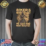 Bikers Never Get Lost We Just Find New Routes Skull American Flag T-Shirt
