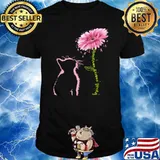 Breast Cancer Awareness Pink Ribbon Daisy Flower Cat T-Shirt