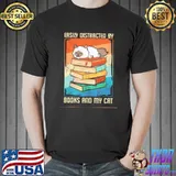 Easily distracted by books and my cat vintage retro shirt