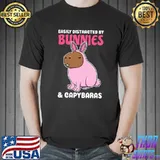 Easily Distracted by Bunnies And Capybaras Cartoon T-Shirt