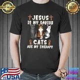 Jesus is my savior cats are my therapy mein retter katzen sind meine therapie T-Shirt