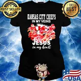 Kansas city Chiefs in my veins Jesus in my heart signatures s Ladies tee