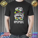 Mom-Life Messy Bun Sunglasses Autism Awareness Mama Mommy T-Shirt