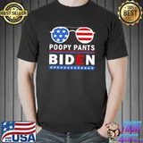Poopy Pants Biden Sunglasses Usa Flag Meme Anti Joe Biden T-Shirt