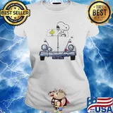 Snoopy and woodstock drive car s Ladies tee