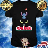 Stitch and toothless pizza papa john's shirt