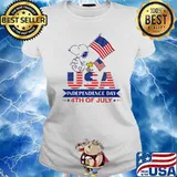 USA Independence day 4th of July snoopy and woodstocks s Ladies tee