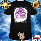 Alzheimer's Awareness Rainbow Purple Ribbon T-Shirt Unisex