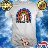 Baseball Mom Rainbow Leopard Stars Baseball Mama T-Shirt