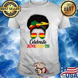 Black Women Messy Bun Girl Melanin Celebrate Juneteenth 1865 T-Shirt