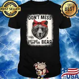 Don't Mess With Mama Bear Mom Ribbon Red Bleached Mother's Day T-Shirt