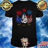 Fourth Of July Fireworks Chicken Farmer American Flag Patriotic T-Shirt