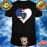Heart Placidam Svb Libertate State Of Massachusetts Flag And American Flag Fusion T-Shirt