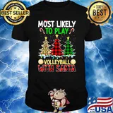Most Likely To Play Volleyball With Santa Christmas Plaid Leopard T-Shirt