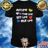 One love two love red love blue love lgbt heart shirt