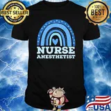 Rainbow Blue Heart Nurse Anesthetist T-Shirt
