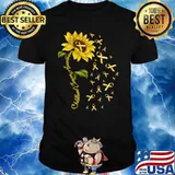 Sunflower Childhood Cancer Awareness Gold Ribbon T-Shirt