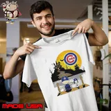 Snoopy Charlie Brown Sit Under Moon Chicago Cubs Halloween Shirt
