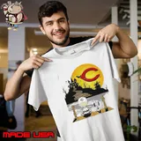 Snoopy Charlie Brown Sit Under Moon Cincinnati Reds Halloween Shirt