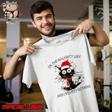On The Naughty List And Regret Nothing Cat Christmas Lights Santa Hat T-Shirt Unisex